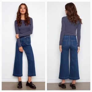 NWT CHARLIE B Cropped Front Patch Pocket Medium Blue Wide Leg Flare Jeans 8